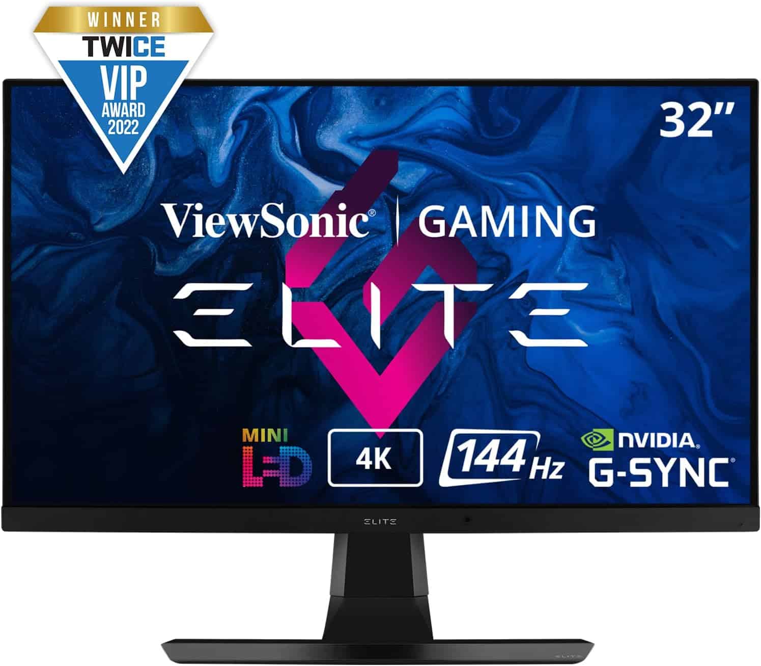 A ViewSonic 4K gaming monitor with an Elite logo.